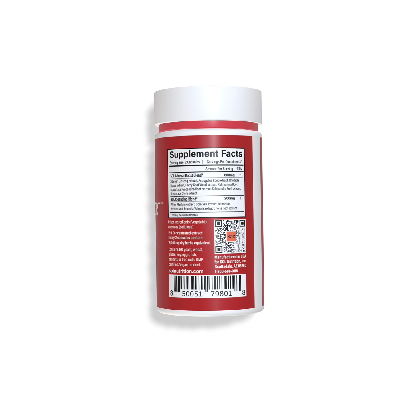 Adrenal Support Supplement Facts - SOL Nutrition