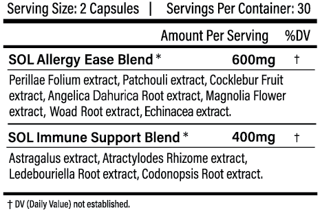 Allergy Ease - Allergy Supplement Ingredients - SOL Nutrition