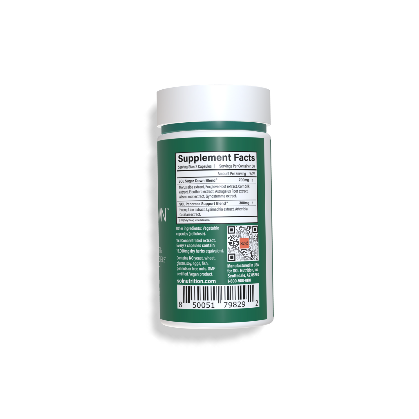 Sugar Down - Blood Sugar Support Supplement Facts - SOL Nutrition