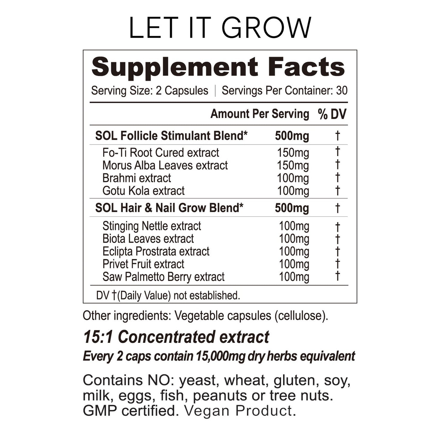 Let It Grow - Hair And Nail Supplement Ingredients - SOL Nutrition