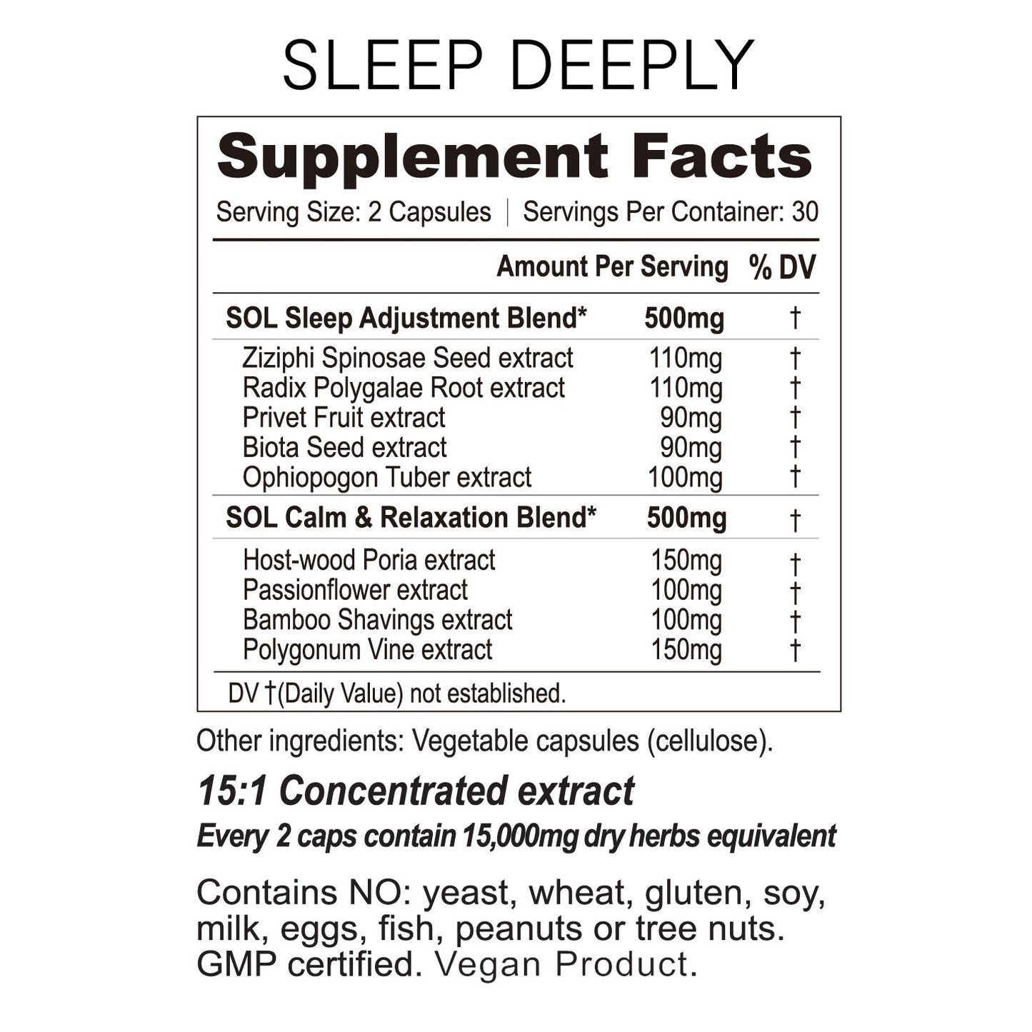 SLEEP DEEPLY - deep sleep supplement facts - SOL Nutrition