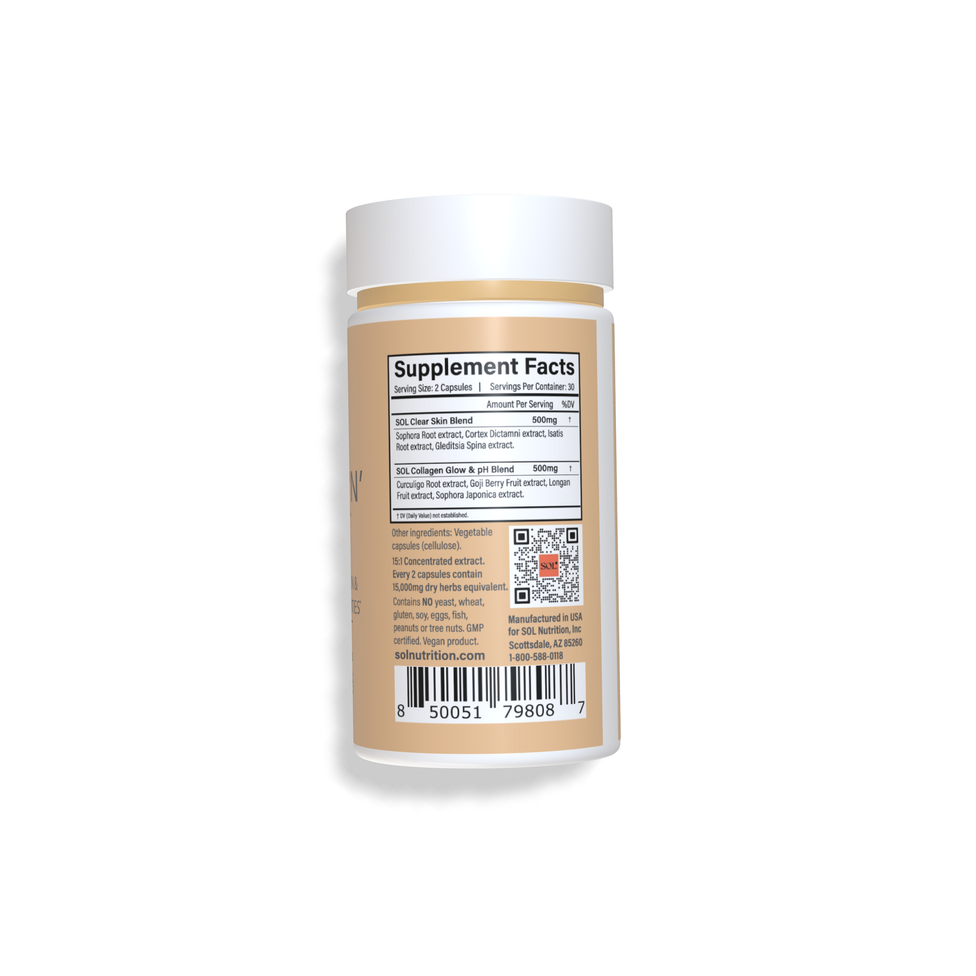 Glisten N Glow - Clear Skin Supplement - Supplement Facts - SOL Nutrition