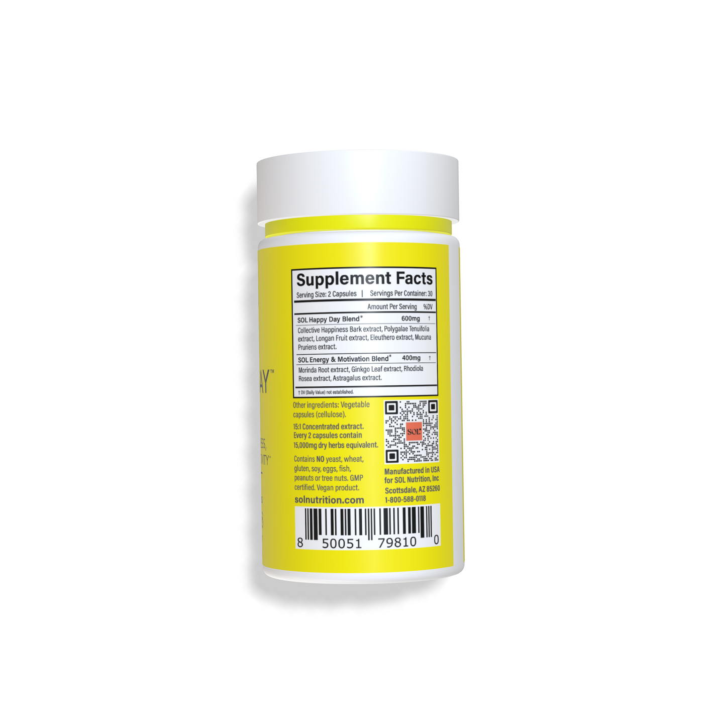 Happy Day - Herbal Happiness Supplement Facts - SOL Nutrition