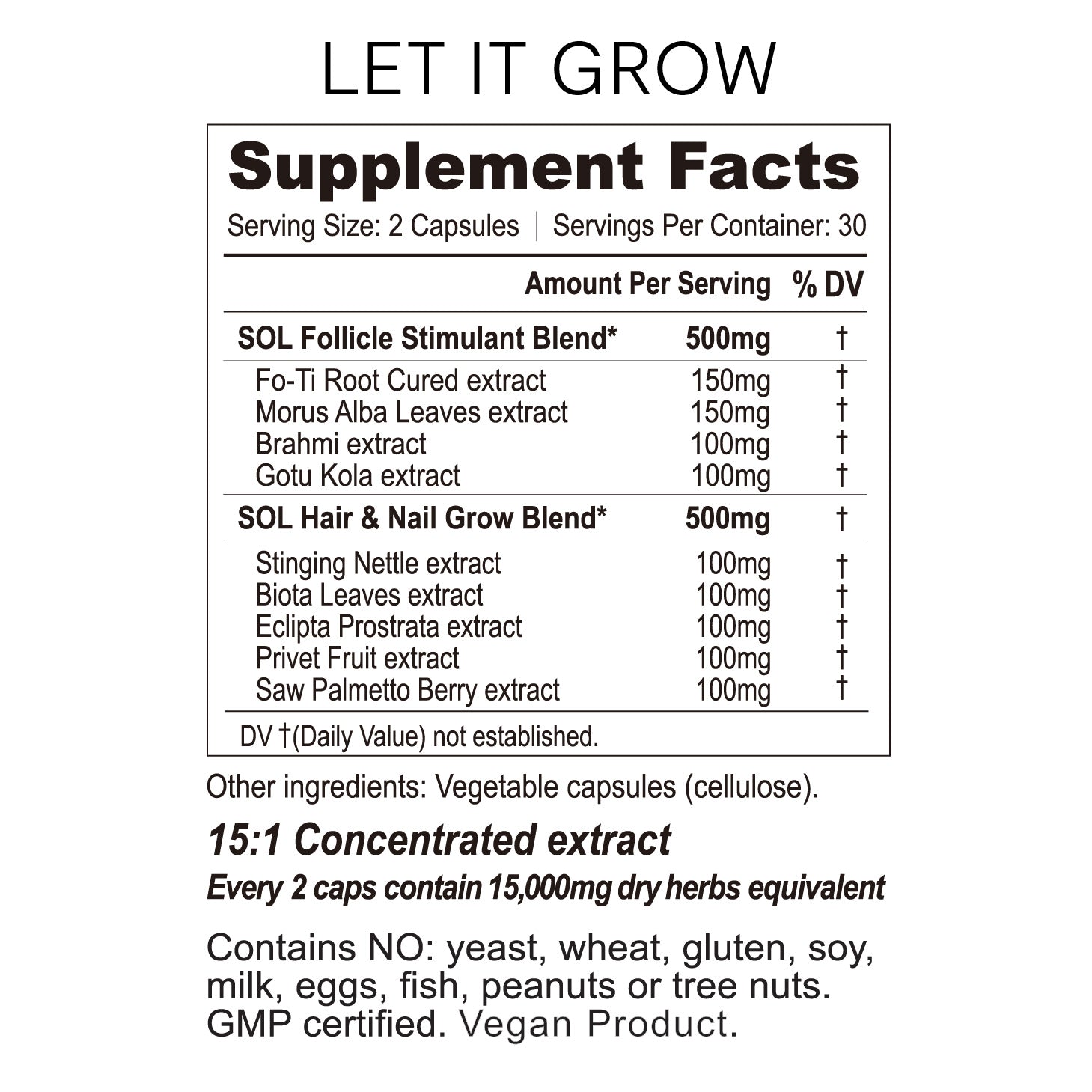 Let It Grow - Hair And Nail Supplement Ingredients - SOL Nutrition
