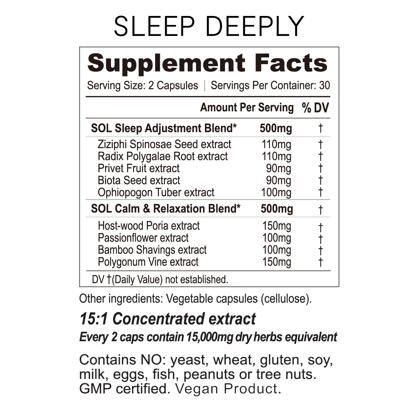 SLEEP DEEPLY - deep sleep supplement facts - SOL Nutrition